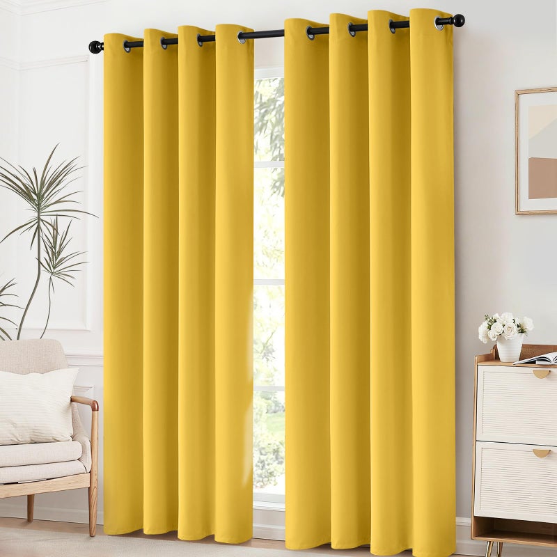 Yakamok Mustard Yellow Room Darkening Grommet Window Drapes Thermal Insulated Light Blocking Blackout Curtains for Bedroom(52Wx84L,2 Panels) - Image 2